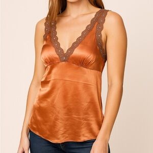 Gold Hawk 100% Silk Coral Y2K 90s Retro Sequin Brown Lace Trim Tunic NWT Size M